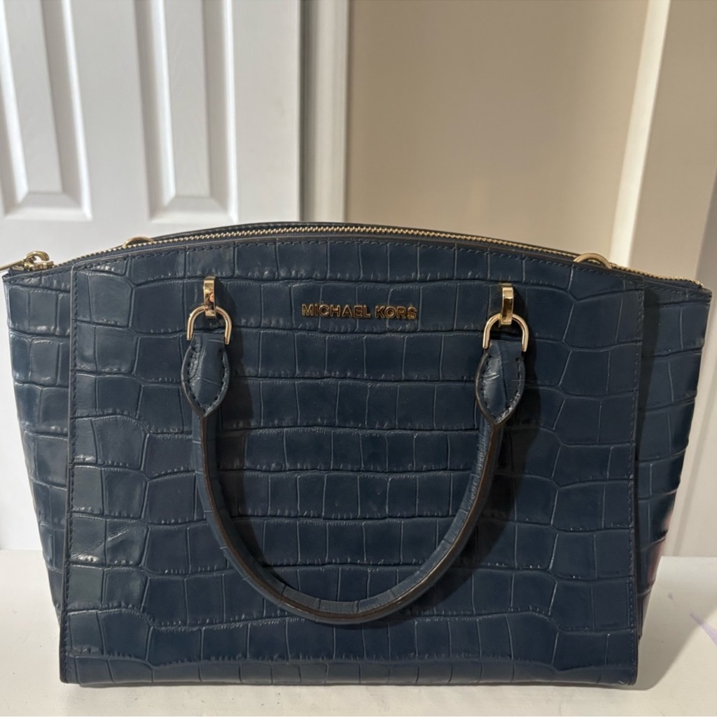 Michael Kors Navy Crocodile-Embossed Satchel